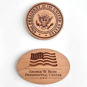 George W. Bush Presidential Center Alder Wood Engraved Magnets History Politics